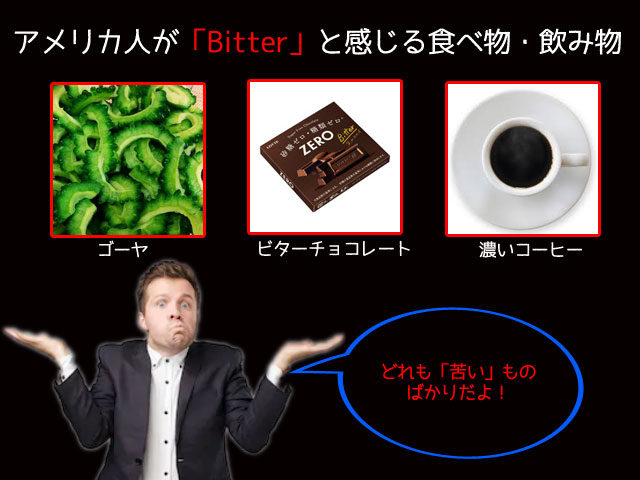 アメリカ人が「Bitter」と感じる食べ物・飲み物を紹介した画像
